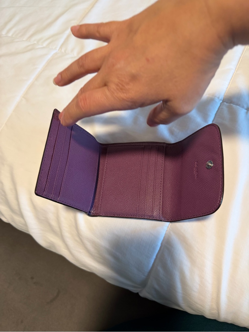 Coach Small Purple Leather Trifold Wallet - Picture 3 of 6